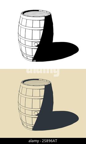 Illustrazioni vettoriali stilizzate di un barile di legno Illustrazione Vettoriale