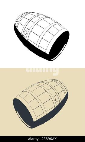 Illustrazioni vettoriali stilizzate di un barile di legno Illustrazione Vettoriale