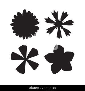 Set vettoriale di silhouette di fiori di campo neri disegnati a mano isolata su sfondo bianco Illustrazione Vettoriale