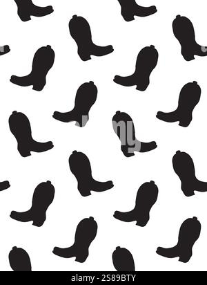 Motivo vettoriale senza cuciture con silhouette western cowboy nera isolata su sfondo bianco Illustrazione Vettoriale