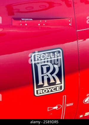 In rotta da Londra a Miami, 3 gennaio 2025: Vista ravvicinata di uno dei motori a reazione Rolls-Royce su un Airbus A330 Virgin Atlantic. Foto Stock