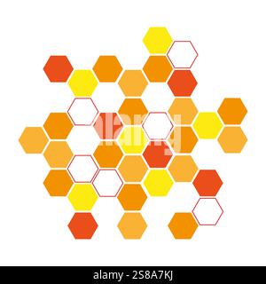 Forme a nido d'ape esagonali. Motivo geometrico colorato. Disposizione esagono astratto. Design vettoriale audace. Illustrazione Vettoriale