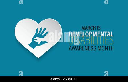 Il mese della consapevolezza delle disabilità dello sviluppo viene osservato ogni anno a marzo. aumentare la consapevolezza delle esigenze e del potenziale degli individui. Illustrazione Vettoriale