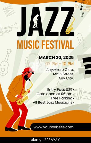 Un'illustrazione vettoriale del poster del Jazz Concert Music Festival Illustrazione Vettoriale