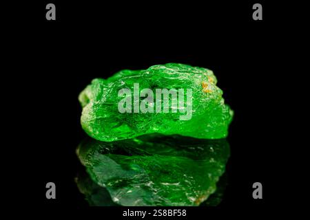 Primo piano rara pietra preziosa di granato tsavorite ruvida naturale su sfondo scuro Foto Stock