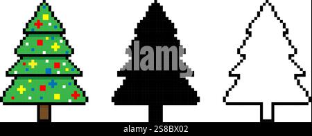 Pixel art albero di Natale design semplice Illustrazione Vettoriale