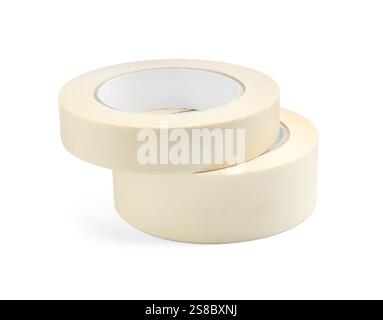 Rotoli di nastro di mascheratura isolati su bianco Foto Stock