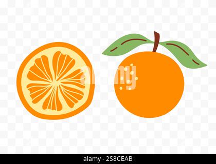 Set di vettori astratti di agrumi d'arancia e frutti tropicali. Illustrazione Vettoriale