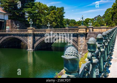 Tokyo, Japan - Jun 15, 2024: The Imperial Palace, the Nijubashi that are two bridges that form an entrance to the inner palace grounds and Kokyo Gaien Foto Stock
