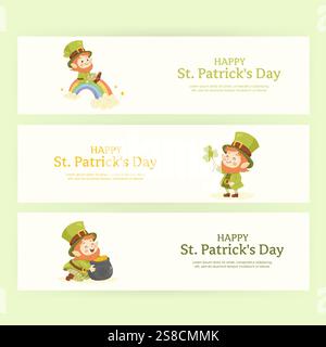 Giorno di St. patricks. Set di banner, poster cartoline, formati e dimensioni diversi. Illustrazione Vettoriale