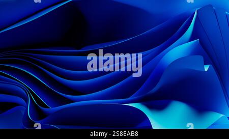 Onde blu fluide e fluide formano uno sfondo astratto, simile a un paesaggio digitale. Il design evoca un senso di tecnologia e modernità, suitabl Foto Stock