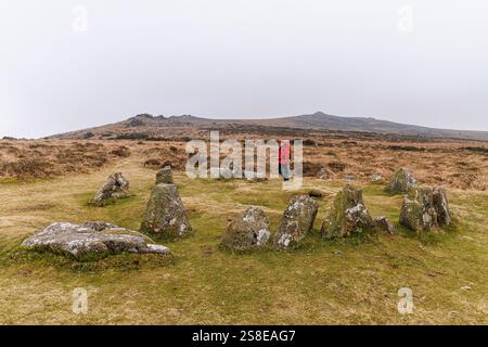 Nine Maidens Stone Circle, Dartmoor, Regno Unito Foto Stock