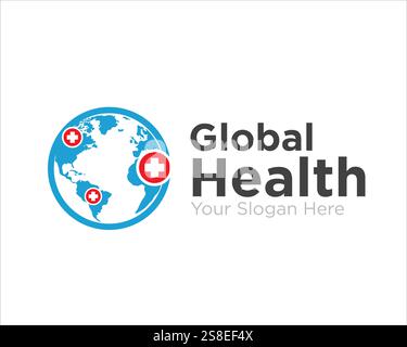 design del logo sanitario globale per la sede del servizio medico Illustrazione Vettoriale
