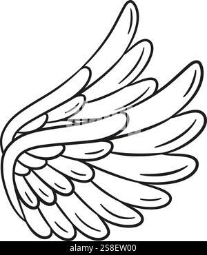 Angel Wings in stile doodle. Logo isolato in bianco e nero disegnato a mano. Le ali di uccello sono artistiche. Elemento di design per il tatuaggio di poster di Web graphic design. Colorazione pagina ART terapia. Illustrazione vettoriale Illustrazione Vettoriale