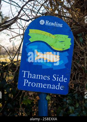 Thames Side Promenade, Thames Path, Rivermead Park, Reading, Berkshire, Inghilterra, Regno Unito, Gran Bretagna. Foto Stock