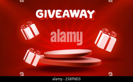 Podio rosso in omaggio, sconti straordinari, cornice promozionale speciale. Vettore Illustrazione Vettoriale