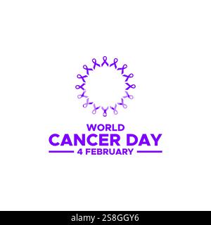 Giornata mondiale del cancro. Giorno del cancro creativo. Background della giornata mondiale di sensibilizzazione sul cancro. Design a nastro colorato. vettore di fondo della giornata mondiale del cancro Illustrazione Vettoriale