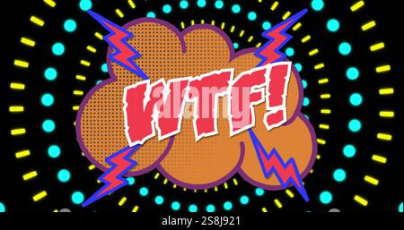 Testo WTF con fulmini in stile pop art colorato Foto Stock