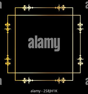Cornice floreale dorata. Elegante design dorato. Contrasto sfondo nero. Bordo ornamentale vettoriale. Illustrazione Vettoriale