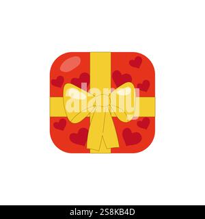 Scatola rossa con cuori e fiocco giallo per i regali di San Valentino Illustrazione Vettoriale