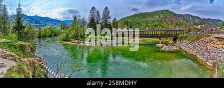 Fiume Sava Bohinjka, Polje, Bohinj, Slovenia Foto Stock