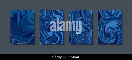 Sfondo geometrico astratto. Gradiente dinamico liquido onde a colori. Set di texture in marmo fluido. Disegni per copertine, presentazioni, inviti, volantini. Illustrazione Vettoriale