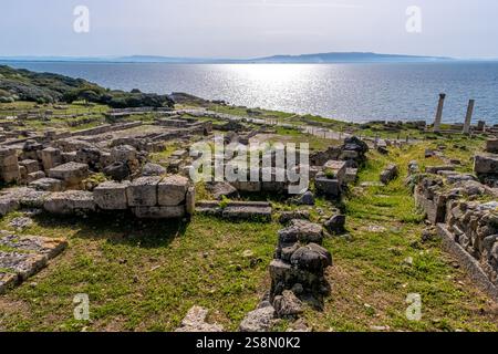 Halbinsel Sinis und historische Ruinen, area archeologica di Tharros Archäologisches Museum, Meer, Tharros, Europa, Provinz Oristano, italiano Foto Stock