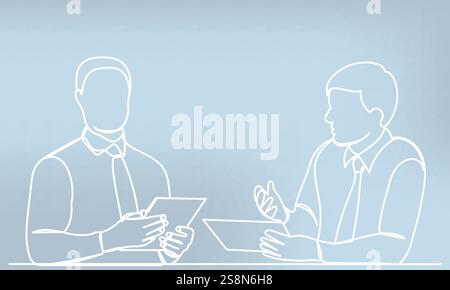 le persone comunicano il disegno di linee continue di schizzo Illustrazione Vettoriale