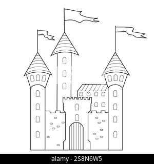 libro da colorare per bambini del castello, vettoriale Illustrazione Vettoriale