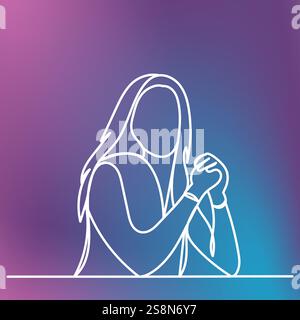 donna seduta, disegna una linea continua, vettore Illustrazione Vettoriale