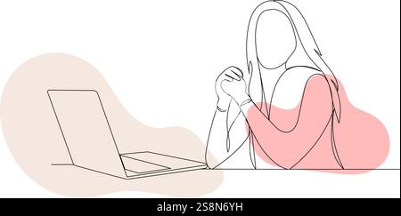 donna che esegue il disegno a linea continua dello schizzo, vettore Illustrazione Vettoriale