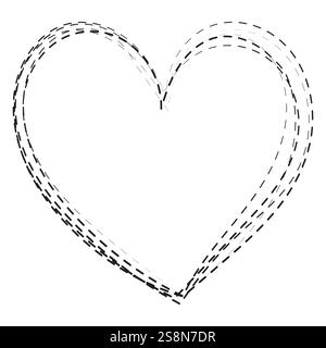schizzo del doodle del cuore, contorno su sfondo bianco Illustrazione Vettoriale