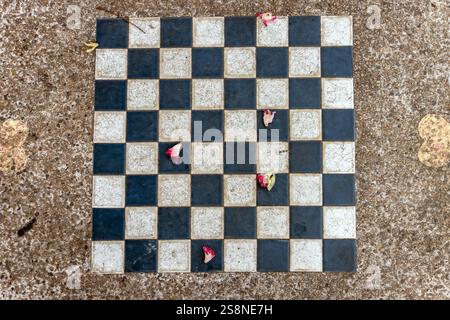 Scacchiera dipinta su un tavolo nel parco Foto Stock