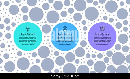 Modello infografico con icone e 3 opzioni o passaggi. Bolle. Può essere utilizzato per layout del flusso di lavoro, diagrammi, banner, webdesign. Illustrazione vettoriale Illustrazione Vettoriale