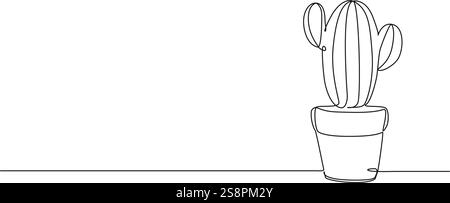 disegno continuo a linea singola di cactus incapsulati, illustrazione vettoriale line art Illustrazione Vettoriale