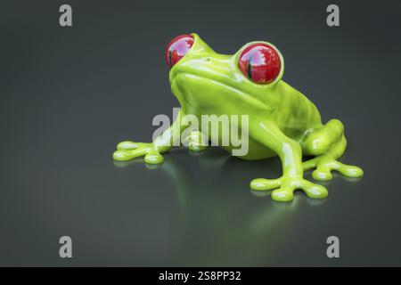 Una rana verde con occhi rossi. Illustrazione 3D Foto Stock