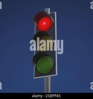 Il semaforo tipico è rosso. Illustrazione 3D Foto Stock