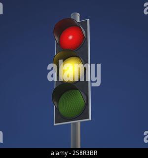 Il semaforo tipico è rosso e giallo. Illustrazione 3D Foto Stock