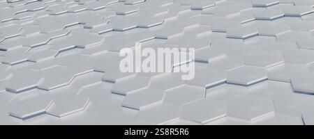 Uno sfondo grigio di piastrelle esagonali luminose. Illustrazione 3D Foto Stock