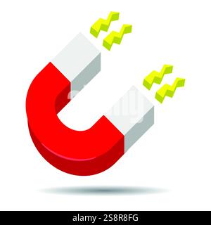 magnete rosso 3d isolato su sfondo bianco Illustrazione Vettoriale
