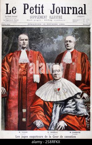 I giudici della Corte di Cassazione che hanno sentito il nuovo processo del 1899 di Alfred Dreyfus (1859 - 1935), un ufficiale di artiglieria ebreo francese il cui processo e condanna nel 1894 con l'accusa di tradimento divenne uno dei drammi politici più tesi della storia francese moderna. Su "le Petit Journal", 19 febbraio 1899 Foto Stock