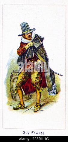 Londra carta di sigaretta company card 1924 raffiguranti: Guy Fawkes (1570 - 1606), noto anche come Guido Fawkes, il nome che ha adottato durante il combattimento per la lingua spagnola, era un membro di un gruppo provinciale di cattolici inglesi che hanno pianificato la polvere da sparo non riuscita appezzamento di 1605. Foto Stock