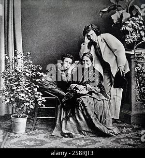 Fotografia di lya Repin (1844 - 1930) Russo pittore realista, con sua madre e suo fratello più giovane Vassilya, 1867. Repin è nato nella città di Chuguyev, in Kharkov governatorato del Impero Russo, in Ucraina. Datata del XIX secolo Foto Stock