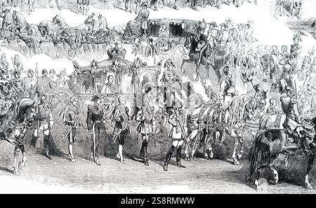 Incisione raffigurante una scena dal royal wedding dell'imperatrice Elisabetta d'Austria (1837-1898) e Franz Joseph I d'Austria (1830-1916). Datata del XIX secolo Foto Stock