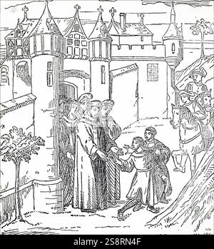 Incisione raffigurante Marco Polo (1254-1324) un mercante veneziano, explorer e scrittore. Datato xiv secolo Foto Stock