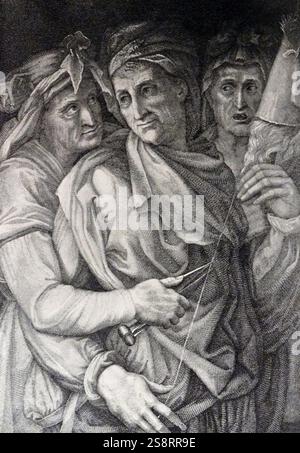 Illustrazione religiosa di Michelangelo di Lodovico Buonarroti Simoni (6 marzo 1475 – 18 febbraio 1564), noto semplicemente come Michelangelo, è stato uno scultore, pittore, architetto e poeta italiano dell'alto Rinascimento Foto Stock