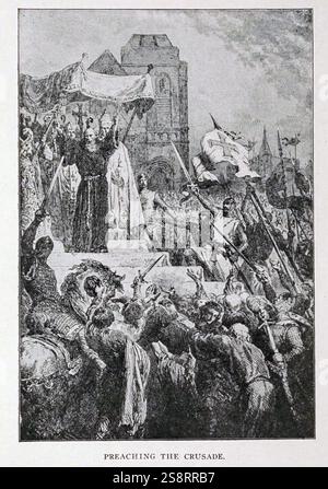 Massoneria e Cavalieri Templari: Predicare la Crociata. Illustrazione. Le Crociate furono una serie di guerre religiose iniziate, sostenute e talvolta dirette dalla Chiesa latina nel periodo medievale Foto Stock