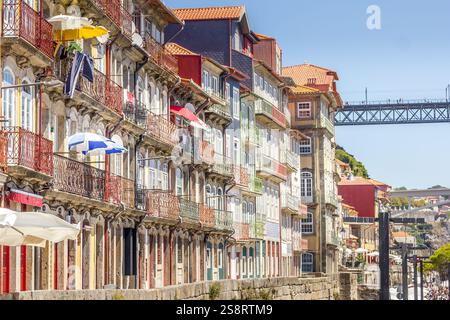 Edifici colorati nel quartiere di Ribeira, Porto, Portogallo Foto Stock