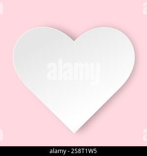 Adesivo a forma di cuore di carta con un'ombra su sfondo rosa. Illustrazione Vettoriale