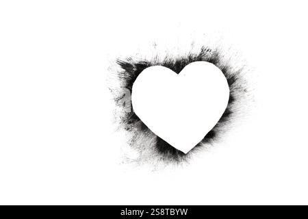 Silhouette, cuore bianco e nero su sfondo bianco Foto Stock
